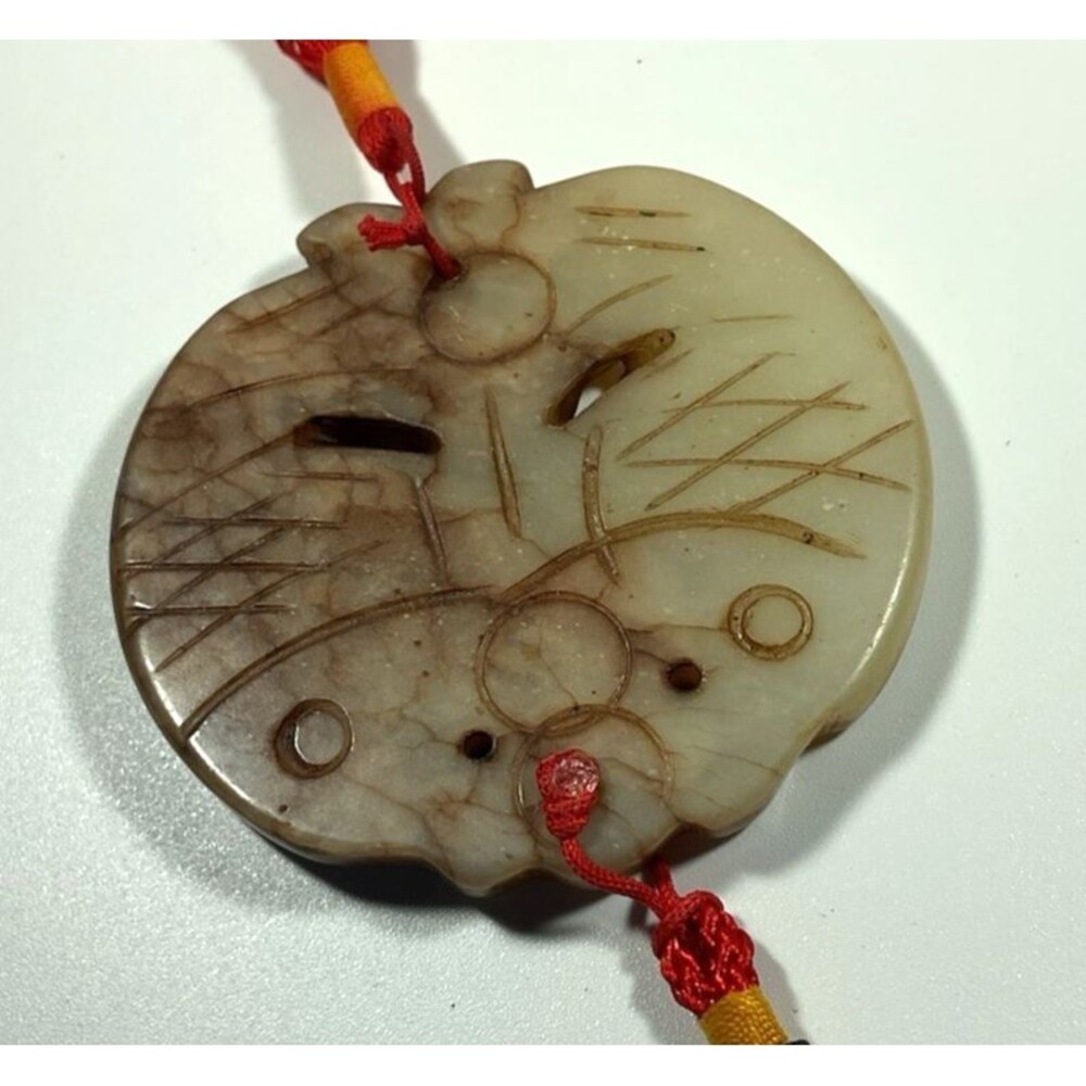 Two Fish Antique Chinese Jade Window Hanger Pendant Twins Hand Carved Art EUC - Picture 5 of 9